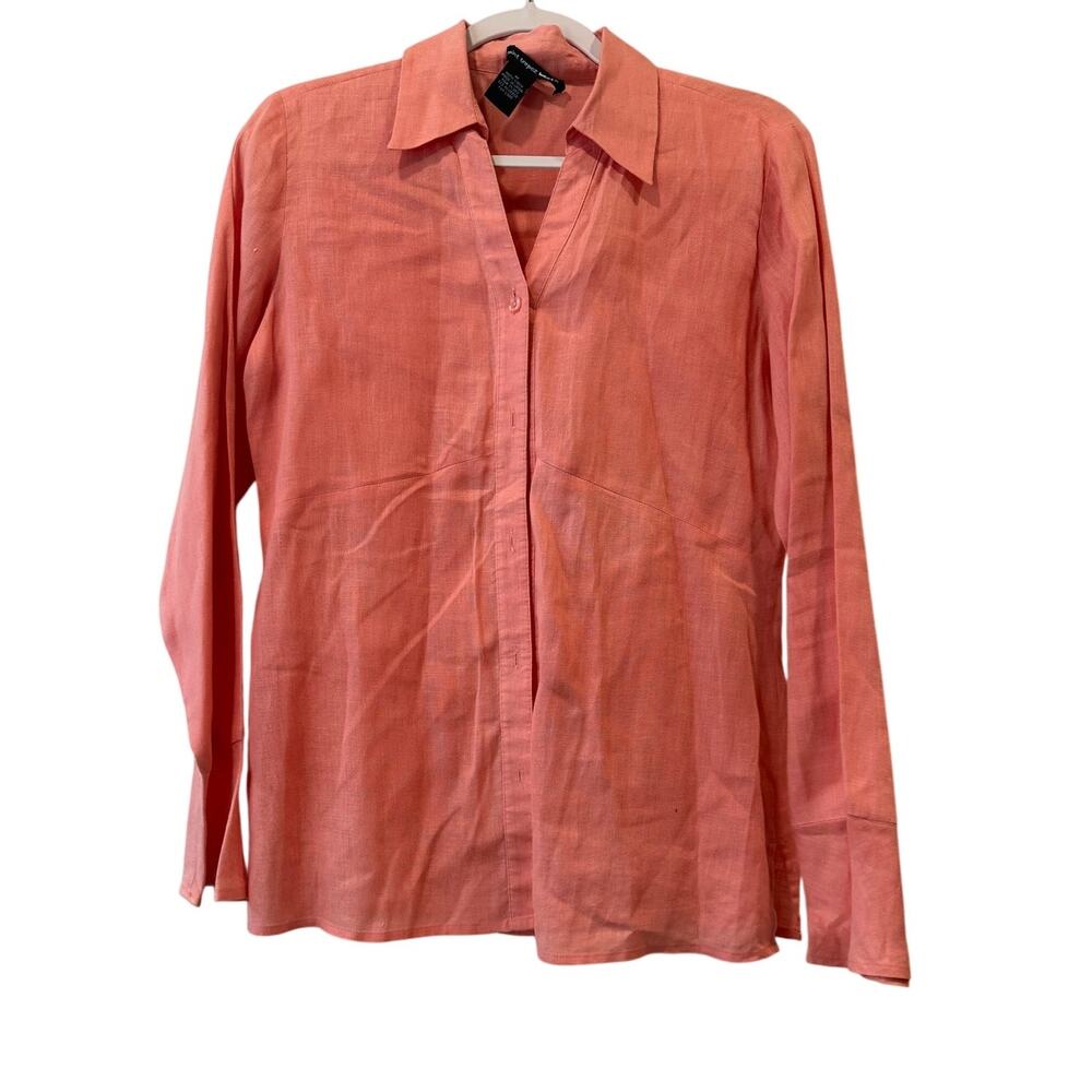 St. Tropez West Medium 100% Linen Button Top Blouse Women Shirt Orange Peach - Picture 1 of 4